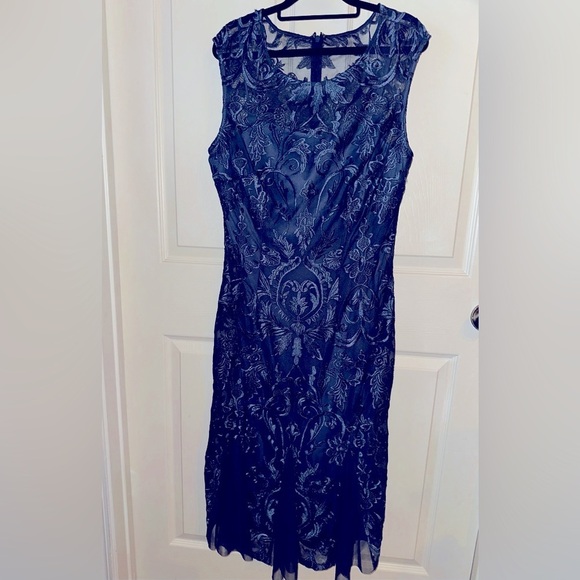 Alex Evenings Elegant Blue Lace Midi Dress 14 formal event party wedding - Picture 1 of 13